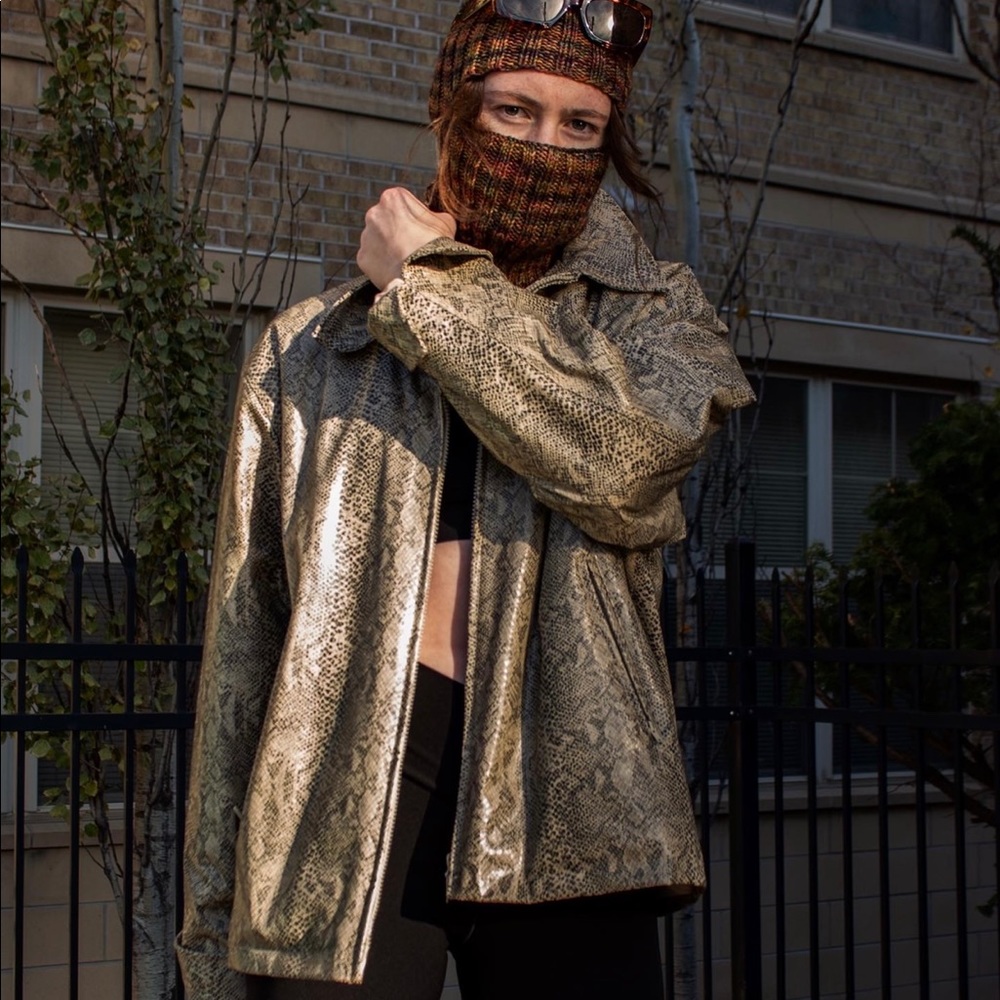 faux leather snakeskin oversized jacket